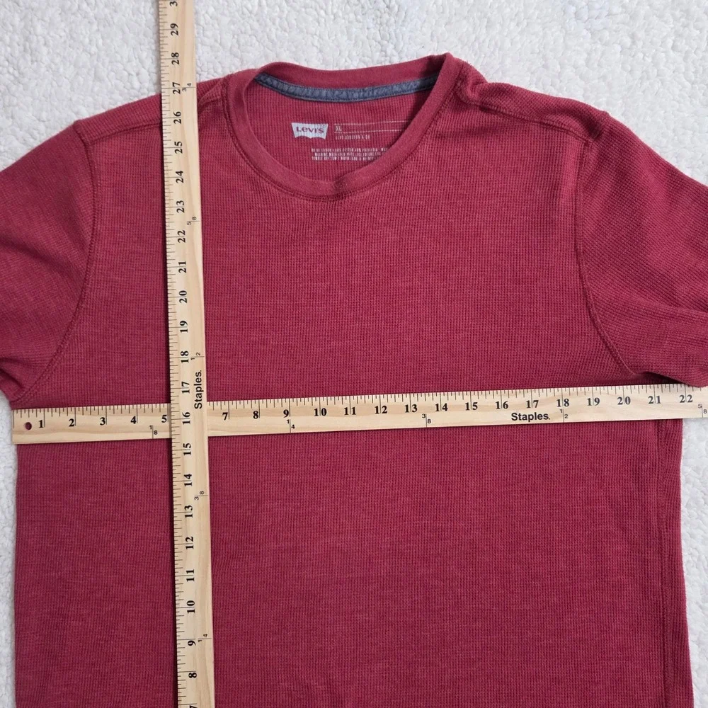 Levi's‎ Mens XL Red Waffle Knit Long Sleeve Crew Neck T-Shirt Casual